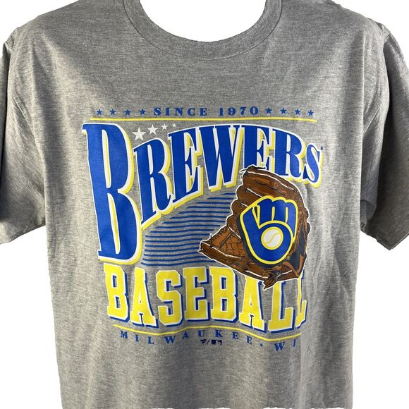 New Mens Fanatics Milwaukee Brewers Cooperstown Collection T-Shirt Sz L NWT Gray - Picture 2 of 6